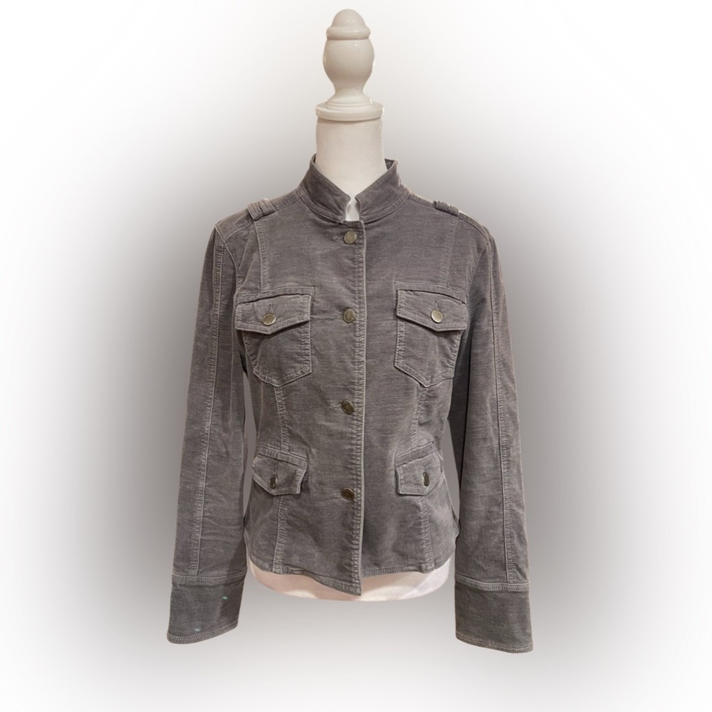 Think Tank Gray Mock-neck Button Up Military Style Velour Jacket Size Small